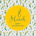 Greetings card with tulips, vertical format. International womenÃ¢â¬â¢s day. 8 march.